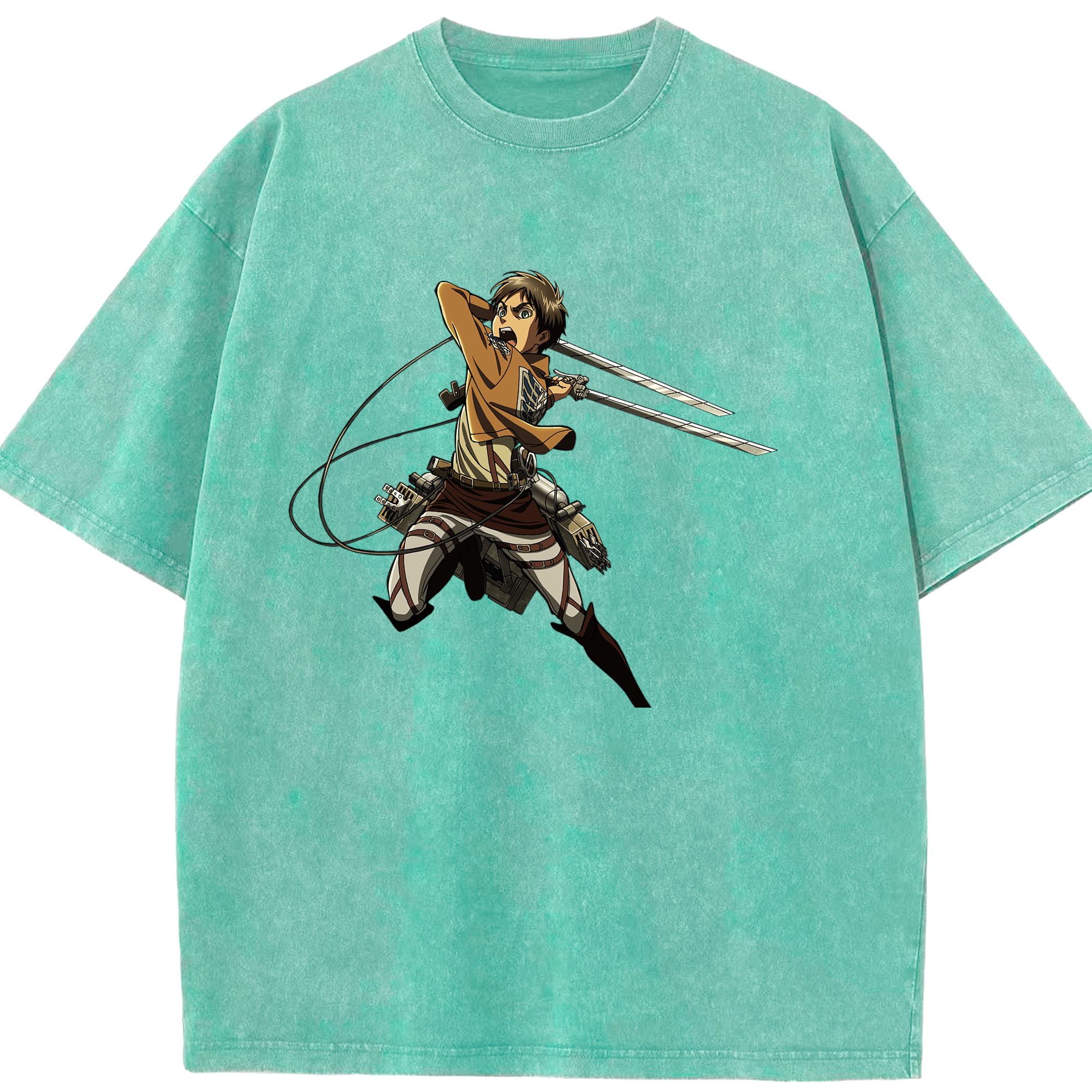 （画像用） 進撃の巨人 エレン･イェーガー Attack on Titan Eren Jäger 綿100% ヴィンテージ風 半袖Tシャツ（フロントプリント）
